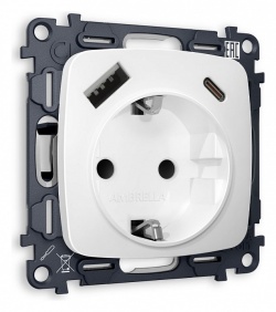 Розетка с заземлением и 2хUSB type A и C, без рамки Ambrella Volt OMEGA MO130010 в интернет-магазине "Галерея света"