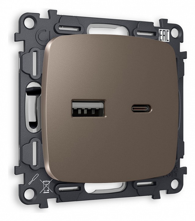 Розетка 2хUSB type A и C без рамки Ambrella Volt OMEGA MO641010 в интернет-магазине "Галерея света"