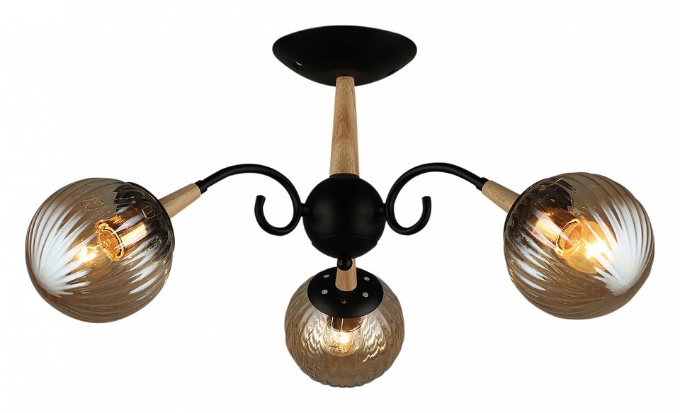 Люстра на штанге 04886-0.3-03 BK+WOOD в интернет-магазине "Галерея света"