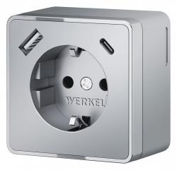 Розетка с заземлением и со шторками и USB Werkel Gallant (серебряный) W5071706 в интернет-магазине "Галерея света"