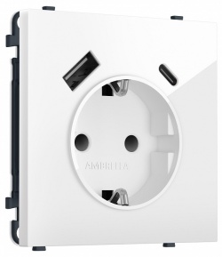Розетка с заземлением и со шторкой и 2хUSB type A и C, без рамки Ambrella Volt MS MS110010 в интернет-магазине "Галерея света"