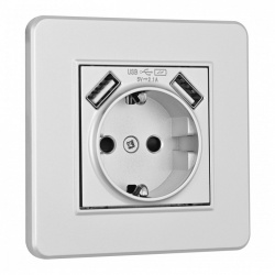 Розетка с заземлением и со шторкой и 2хUSB Arte Milano SET16-1 SET16-1-47-1 silver в интернет-магазине "Галерея света"