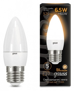 Лампа светодиодная Gauss LED Candle E27 6.5Вт 3000K 103102107 в интернет-магазине "Галерея света"