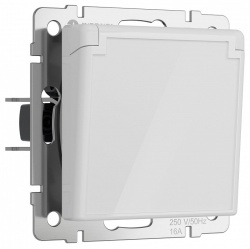 Розетка влагозащищенная с заземлением и со шторками, без рамки с крышкой Werkel белый акрил W1171241 в интернет-магазине "Галерея света"