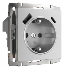 Розетка с заземлением и со шторками и USB Werkel серебряный матовый W1171765 в интернет-магазине "Галерея света"