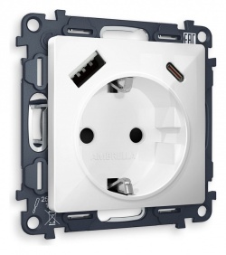 Розетка с заземлением и 2хUSB type A и C, без рамки Ambrella Volt ALFA MA110010 в интернет-магазине "Галерея света"