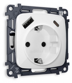 Розетка с заземлением и 2хUSB type A и C, без рамки Ambrella Volt OMEGA MO110010 в интернет-магазине "Галерея света"