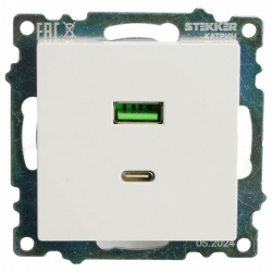 Розетка 2хUSB type A и C без рамки Stekker Катрин 50051 в интернет-магазине "Галерея света"