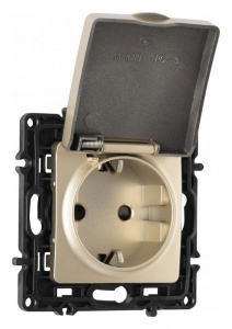 Розетка влагозащищенная с заземлением и со шторкой с крышкой Arte Milano am-217 217.41-1.shampan в интернет-магазине "Галерея света"