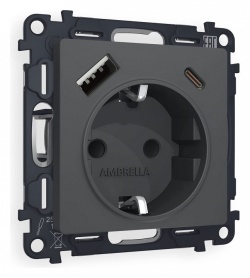 Розетка с заземлением и 2хUSB type A и C, без рамки Ambrella Volt ALFA MA910010 в интернет-магазине "Галерея света"