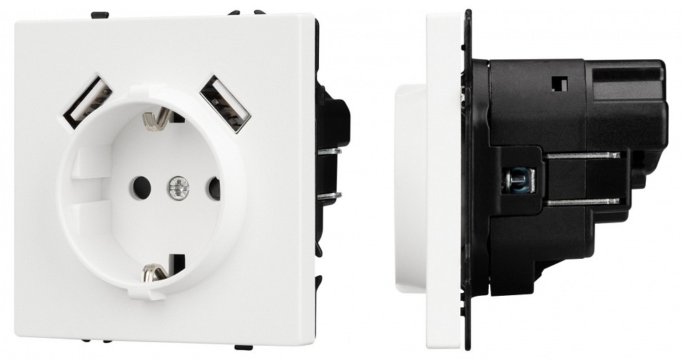 Розетка с заземлением и со шторкой и 2хUSB type A, без рамки Arlight NOBE 054288(1) в интернет-магазине "Галерея света"