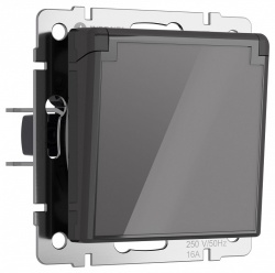 Розетка влагозащищенная с заземлением и со шторками, без рамки с крышкой Werkel графит акрил W1171244 в интернет-магазине "Галерея света"