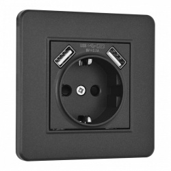 Розетка с заземлением и со шторкой и 2хUSB Arte Milano SET16-1 SET16-1-47-1 black в интернет-магазине "Галерея света"