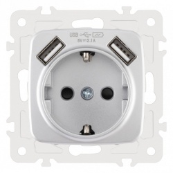 Розетка с заземлением и со шторкой и 2хUSB, без рамки Arte Milano am-205 205.47-1.silver в интернет-магазине "Галерея света"