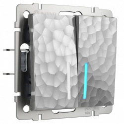 Выключатель проходной двухклавишный с подсветкой без рамки Werkel Hammer серебряный W1222106 в интернет-магазине "Галерея света"