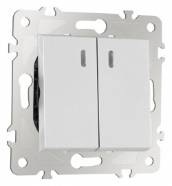 Выключатель проходной двухклавишный с подсветкой без рамки Arte Milano 203 203.33-2.silver в интернет-магазине "Галерея света"