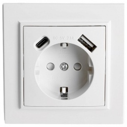 Розетка с заземлением и 2хUSB type A и C Stekker Эрна 50076 в интернет-магазине "Галерея света"
