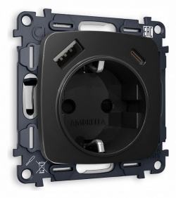 Розетка с заземлением и 2хUSB type A и C, без рамки Ambrella Volt OMEGA MO810010 в интернет-магазине "Галерея света"