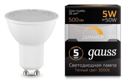 Лампа светодиодная Gauss 1015 GU10 5Вт 3000K 101506105-D в интернет-магазине "Галерея света"