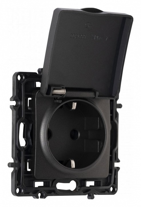 Розетка влагозащищенная с заземлением и со шторкой с крышкой Arte Milano am-217 217.41-1.black в интернет-магазине "Галерея света"