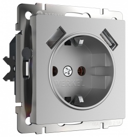 Розетка с заземлением и со шторкой и 2хUSB, без рамки Werkel  W1171506 в интернет-магазине "Галерея света"
