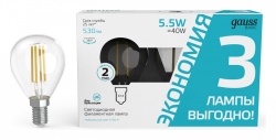 Набор ламп светодиодных Gauss Basic Filament E14 5.5Вт 4100K 1051126T в интернет-магазине "Галерея света"