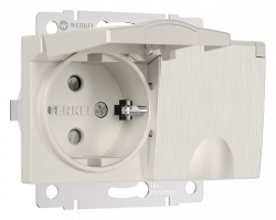 Розетка двойная влагозащищенная с заземлением и со шторками, без рамки с крышкой Werkel перламутровый рифленый W1172213 в интернет-магазине "Галерея света"