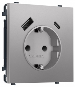 Розетка с заземлением и со шторкой и 2хUSB type A и C, без рамки Ambrella Volt MS MS510010 в интернет-магазине "Галерея света"
