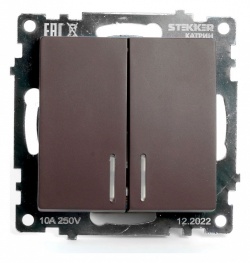 Выключатель двухклавишный с подсветкой без рамки Stekker Катрин 49021 в интернет-магазине "Галерея света"