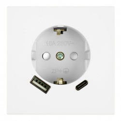 Розетка с заземлением и со шторкой и 2хUSB type A и C, без рамки Stekker Мия 50438 в интернет-магазине "Галерея света"