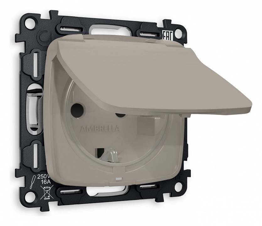 Розетка влагозащищенная с заземлением и со шторкой, без рамки с крышкой Ambrella Volt OMEGA MO368010 в интернет-магазине "Галерея света"