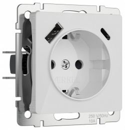 Розетка с заземлением и со шторками и 2хUSB, без рамки Werkel белый акрил W1171741 в интернет-магазине "Галерея света"