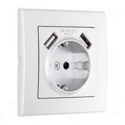 Розетка с заземлением и со шторкой и 2хUSB Arte Milano SET06-1 SET06-1-47-1 silver в интернет-магазине "Галерея света"