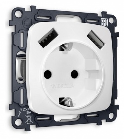 Розетка с заземлением и 2хUSB type A, без рамки Ambrella Volt OMEGA MO129010 в интернет-магазине "Галерея света"