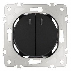 Выключатель проходной двухклавишный с подсветкой без рамки Arte Milano 202 202.33-2.black в интернет-магазине "Галерея света"