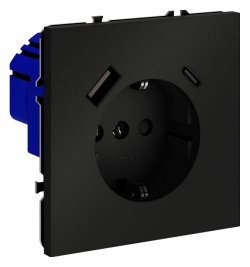 Розетка с заземлением и со шторкой и 2хUSB type A и C, без рамки Voltum S70 VLS040508 в интернет-магазине "Галерея света"