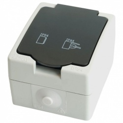 Розетка влагозащищенная с заземлением и крышкой Stekker Велена 32755 в интернет-магазине "Галерея света"