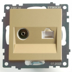ТВ-розетка и розетка Ethernet RJ-45 без рамки Stekker Катрин 49230 в интернет-магазине "Галерея света"