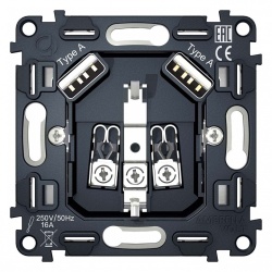 Механизм розетки с заземлением и 2хUSB type A Ambrella Volt Quant VM155 в интернет-магазине "Галерея света"