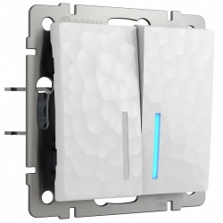 Выключатель проходной двухклавишный с подсветкой без рамки Werkel Hammer белый W1222101 в интернет-магазине "Галерея света"