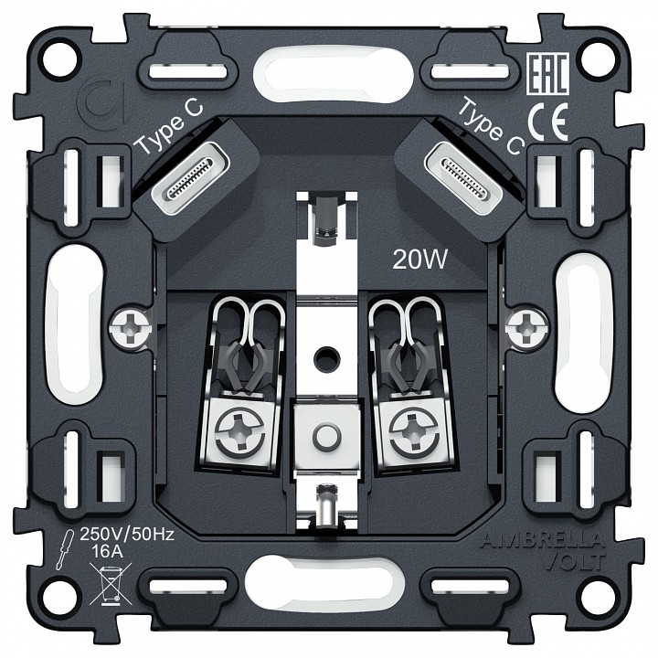 Механизм розетки с заземлением и 2хUSB type C Ambrella Volt QUANT VM165 в интернет-магазине "Галерея света"