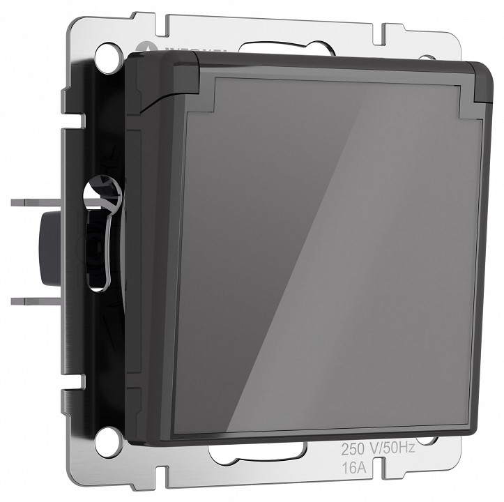 Розетка влагозащищенная с заземлением и со шторками, без рамки с крышкой Werkel графит акрил W1171244 в интернет-магазине "Галерея света"