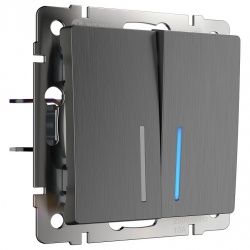 Выключатель проходной двухклавишный с подсветкой без рамки Werkel графит рифленый W1122104 в интернет-магазине "Галерея света"