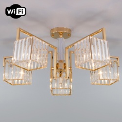 Люстра на штанге Eurosvet April 10126/5 золото/прозрачный хрусталь Strotskis Smart в интернет-магазине "Галерея света"