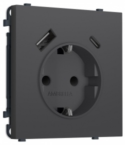 Розетка с заземлением и со шторкой и 2хUSB type A и C, без рамки Ambrella Volt MS MS910010 в интернет-магазине "Галерея света"
