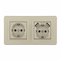 Розетка с заземлением и со шторкой и 2хUSB Arte Milano SET16-2 SET16-2-47-1-40-1 shampan в интернет-магазине "Галерея света"