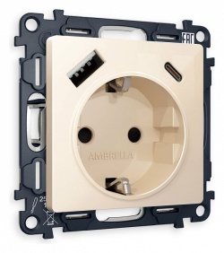 Розетка с заземлением и 2хUSB type A и C, без рамки Ambrella Volt ALFA MA310010 в интернет-магазине "Галерея света"