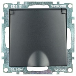 Розетка с заземлением и со шторкой, без рамки с крышкой Stekker Катрин 39608 в интернет-магазине "Галерея света"