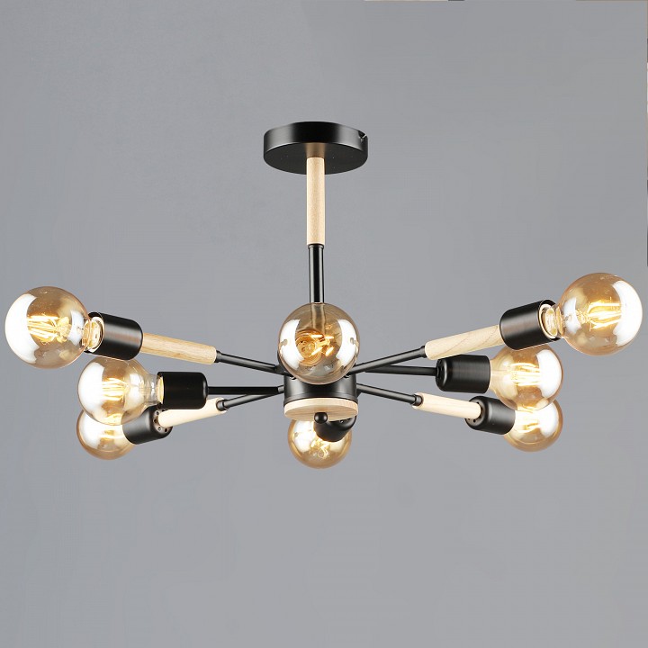 Люстра на штанге 99960 99960-0.3-08 BK+WOOD в интернет-магазине "Галерея света"