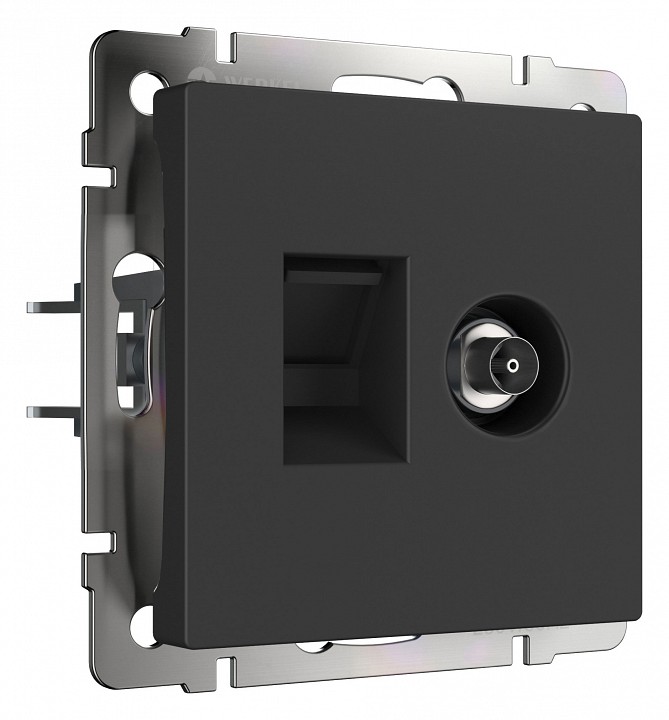 ТВ-розетка и розетка Ethernet RJ-45 без рамки Werkel черный матовый W1181308 в интернет-магазине "Галерея света"